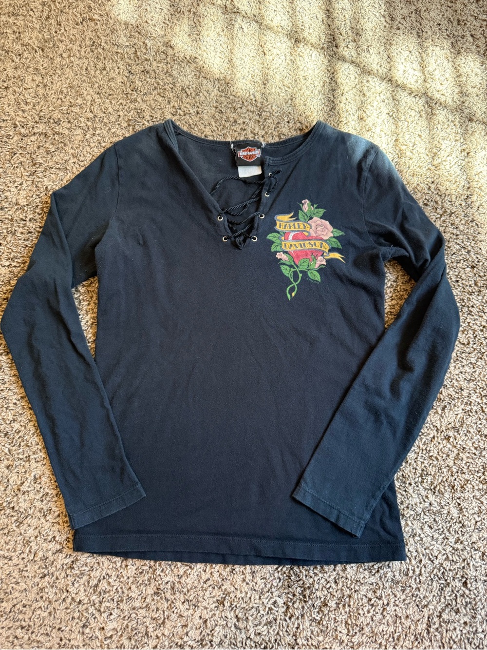 Harley-Davidson Black Lace-Up Long Sleeve Top